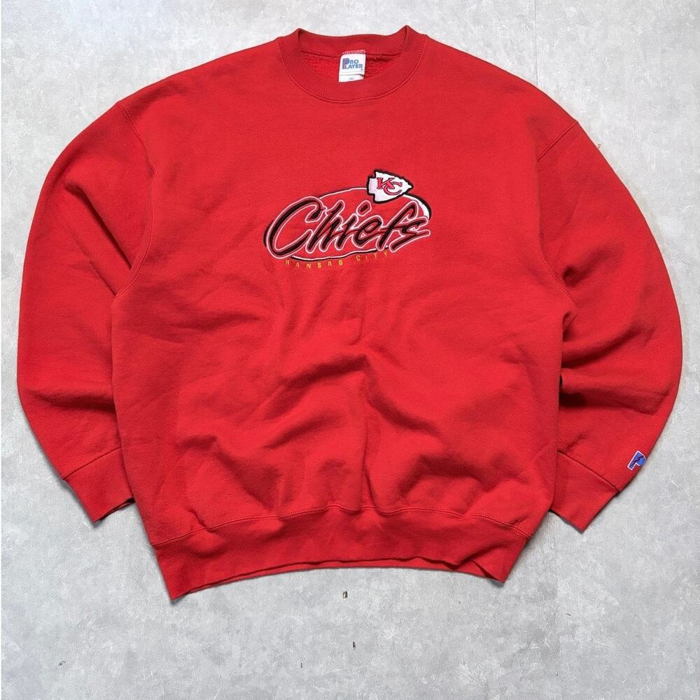 90s Vintage Kansas City Chiefs Embroidered Pro Player Red Crewneck -XXL